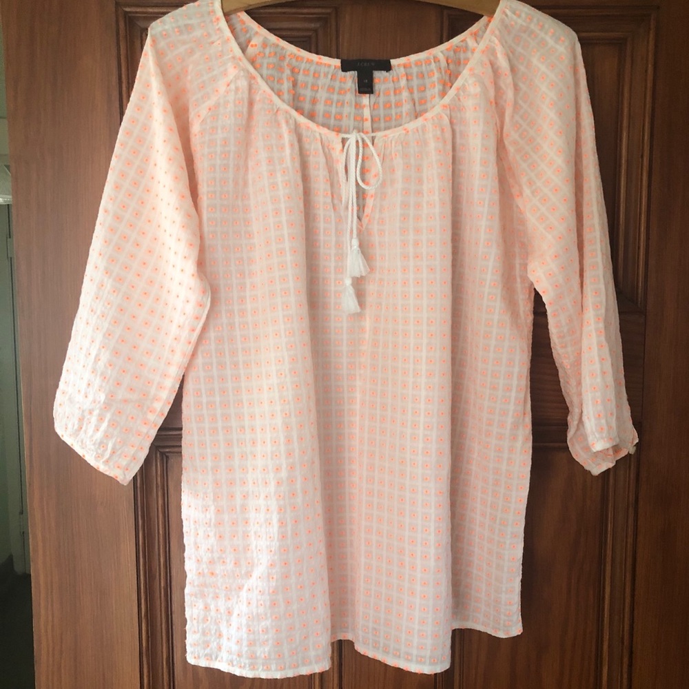 J Crew Suckered Dot Peasant Top in Orange